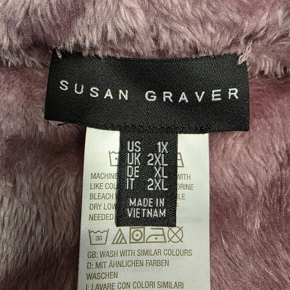 Susan Graver Reversible Quilted Woven & Plush Fleece Jacket Cherry Size 1X - Picture 3 of 7